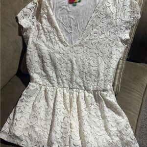 Modcloth White Lace Peplum Blouse